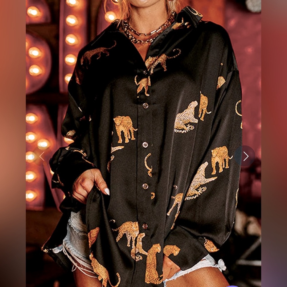 NWT Entro black cheetah blouse 100% polyester